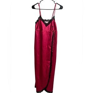 VTG 80s Givenchy Intimates Hot Pink Satin Black Lace Slip Dress Chemise SZ S